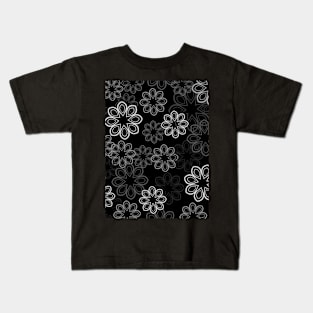 Neon Floral White on Black Kids T-Shirt